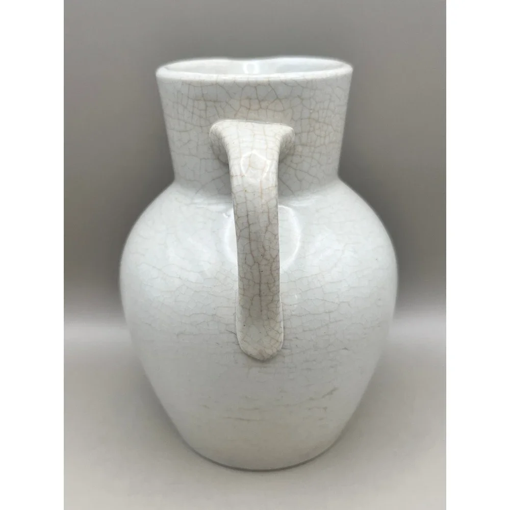 Vtg Frankoma White Crackle Glaze Ceramic Pitcher Farmhouse Vase 5